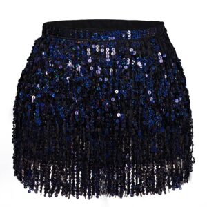 Belly Dance Hip Scarf Sequin Tassel Skirt Performance Outfits Sparkly Fringe Skirt Wrap Halloween Costume Party Rave Festival Clothing for Women and Girls, Black