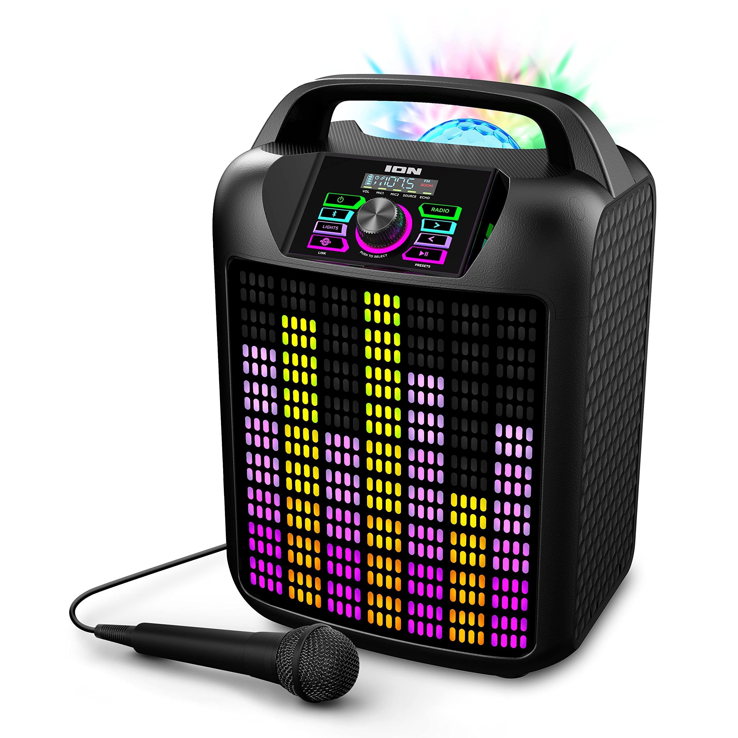 ION Audio ION Rocker Max Portable Bluetooth Karaoke Microphone Lights and Radio for Halloween, Christmas, NYE Party-Powerful 120W Speaker, Black 2