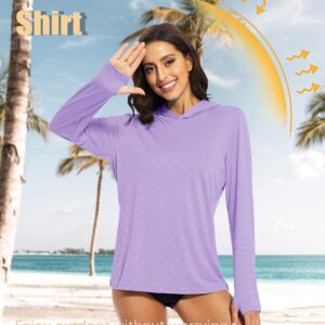 MAGCOMSEN Sun Hoodie Women UPF 50+ Long Sleeve UV Shirts Quick Drying Rash Guard Hiking Light Purple M