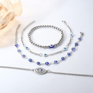 ORAZIO 16Pcs Evil Eye Bracelets for Women Bangle Link Chain Bracelet Set Silver Tone(Style 1)