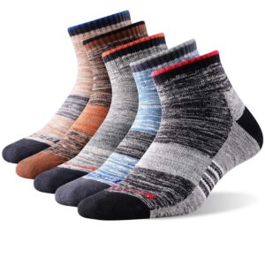 FEIDEER Men's Hiking Walking Socks, 5 pack Outdoor Recreation Wicking Cushioned Quarter Low Cut Ankle Socks for Men (5MSS20205-XL)