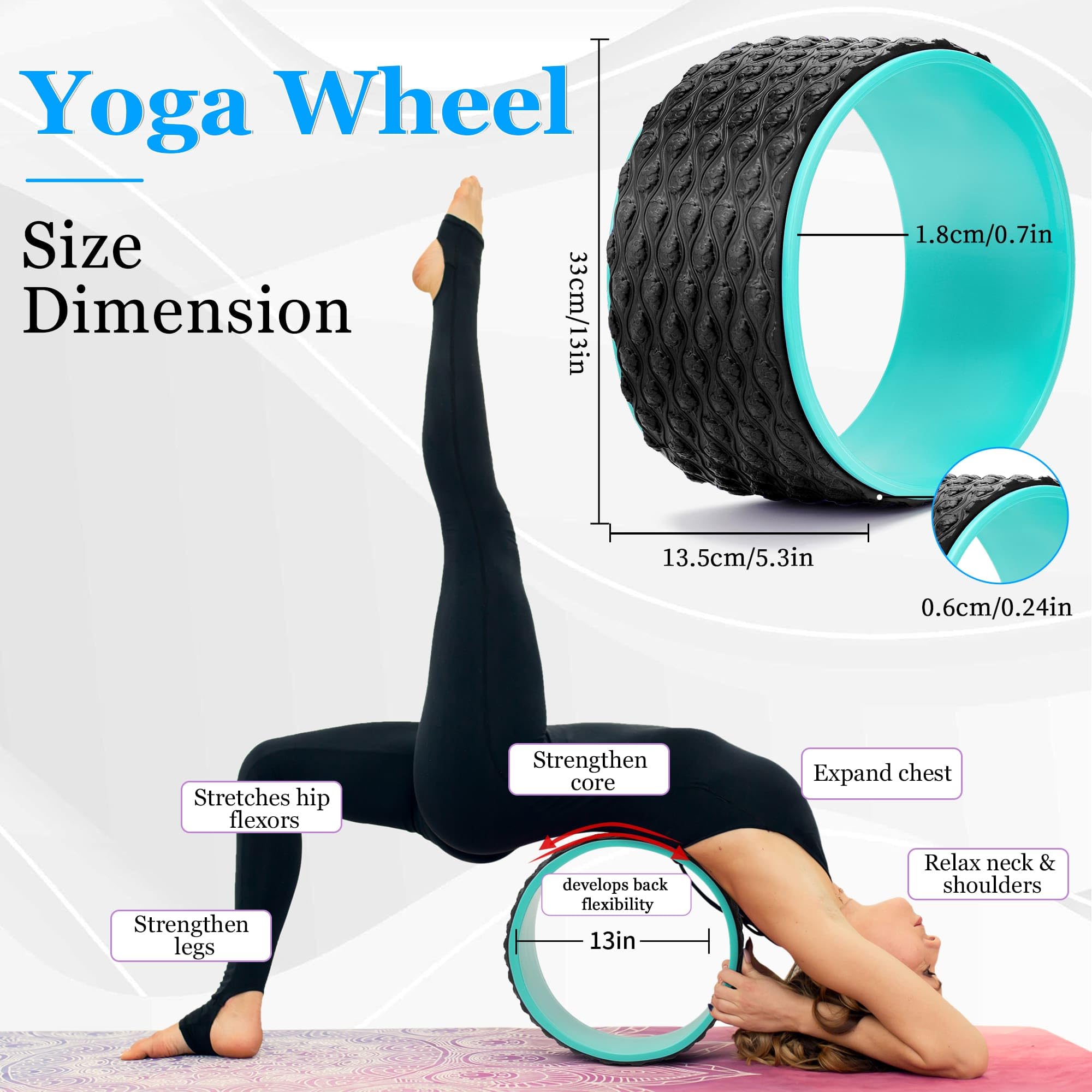 THYWD Yoga Wheel 12 in 1 Set with Back Cracker Roller for Pain Relief & Deep Tissue Massage Yoga Blocks 2 Pack with Yoga Ring, Yoga Accessory for Stretching Equipment, Yoga Starter Kit for Beginner