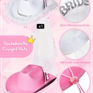 Jecery Bachelorette Party Set: Bride Cowgirl Hat with Veil, 5 Pink Hats, 6 Heart Sunglasses, and 6 White & Pink Bandanas for Last Rodeo