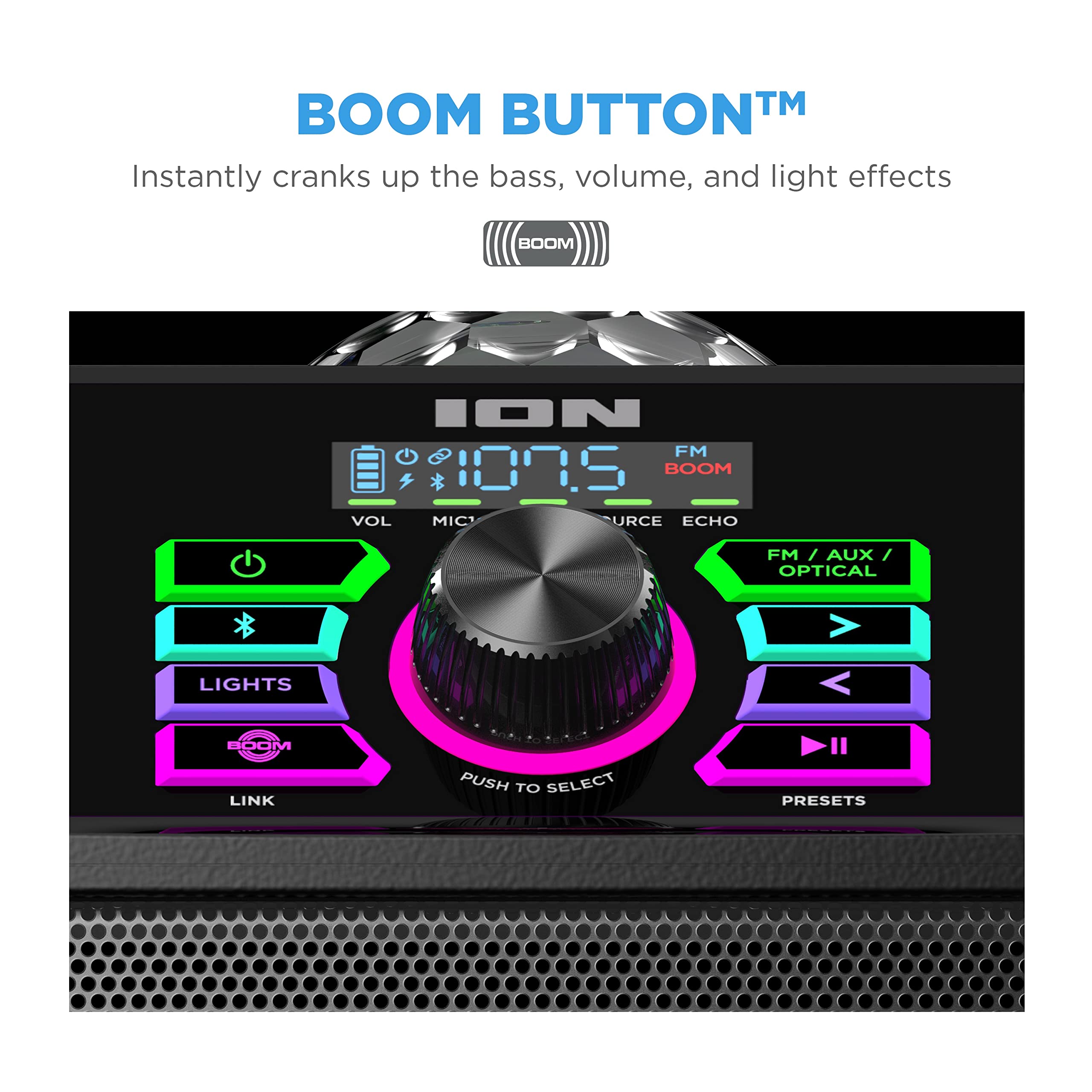 ION Audio ION Rocker Max Portable Bluetooth Karaoke Microphone Lights and Radio for Halloween, Christmas, NYE Party-Powerful 120W Speaker, Black 2