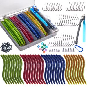 goture 143pcs wacky worm fishing lure kit, bass fishing wacky rig kit, wacky rig tool kit with soft plastics lures, wacky rig tool, o-rings, worm hooks, drop shot hooks, beads, weights, tackle box