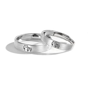 QINGDUO Personalized Name Date Matching Promise Rings for Couples 925 Sterling Silver Wedding Band Sets Him Her Cute Kitten Valentine's Day Birthday Gift Wife Husband,Adjustable Size 5-8 (QD-KT612KZ)