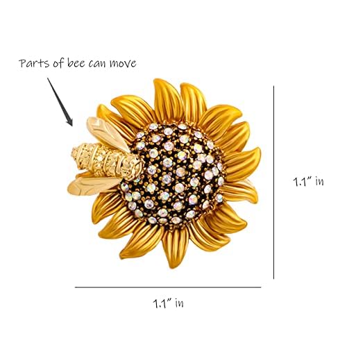 Sunflower Bee Brooch Pin Vintage Gold Yellow Elegant Rhinestone Pin Ladies Multipurpose Brooch Necklace Brooch Coat Hat Sweater Accessories