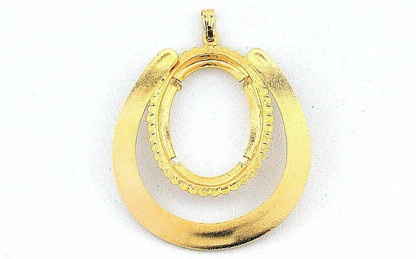 Horseshoe 30x22 Cabochon Oval Antique Gold Color Prong Pendant Mounting CF970