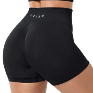 CELER Womens Workout Shorts Seamless Scrunch Butt Gym Shorts High Waisted Yoga Athletic Booty Shorts, Black M