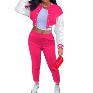 Women 2 Piece Outfits Split Joint Buckle Jackets Set Fall Long Sleeve Sweatsuits Set