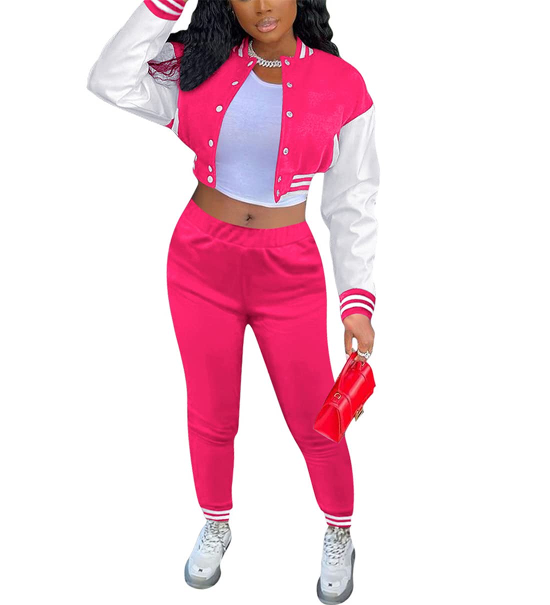 Women 2 Piece Outfits Split Joint Buckle Jackets Set Fall Long Sleeve Sweatsuits Set