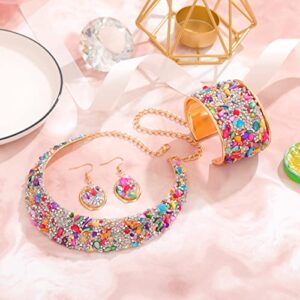 K-toobeely 3pcs Colorful Stone Rhinestone Collar Gold Metal Necklace Sets For Women Bib Choker Collars Necklaces Jewelry Accessories