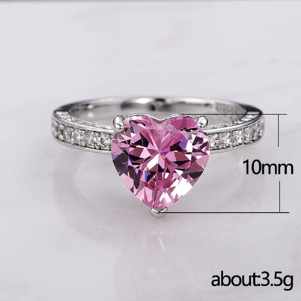 S925 Sterling Silver Wedding Rings Luxury AAA Heart Shaped Pink Diamond Ring CZ Diamond Eternity Wedding Engagement Rings Ladies Fashion Classic Jewelry Size 6-10 CZC710 (6, pink)