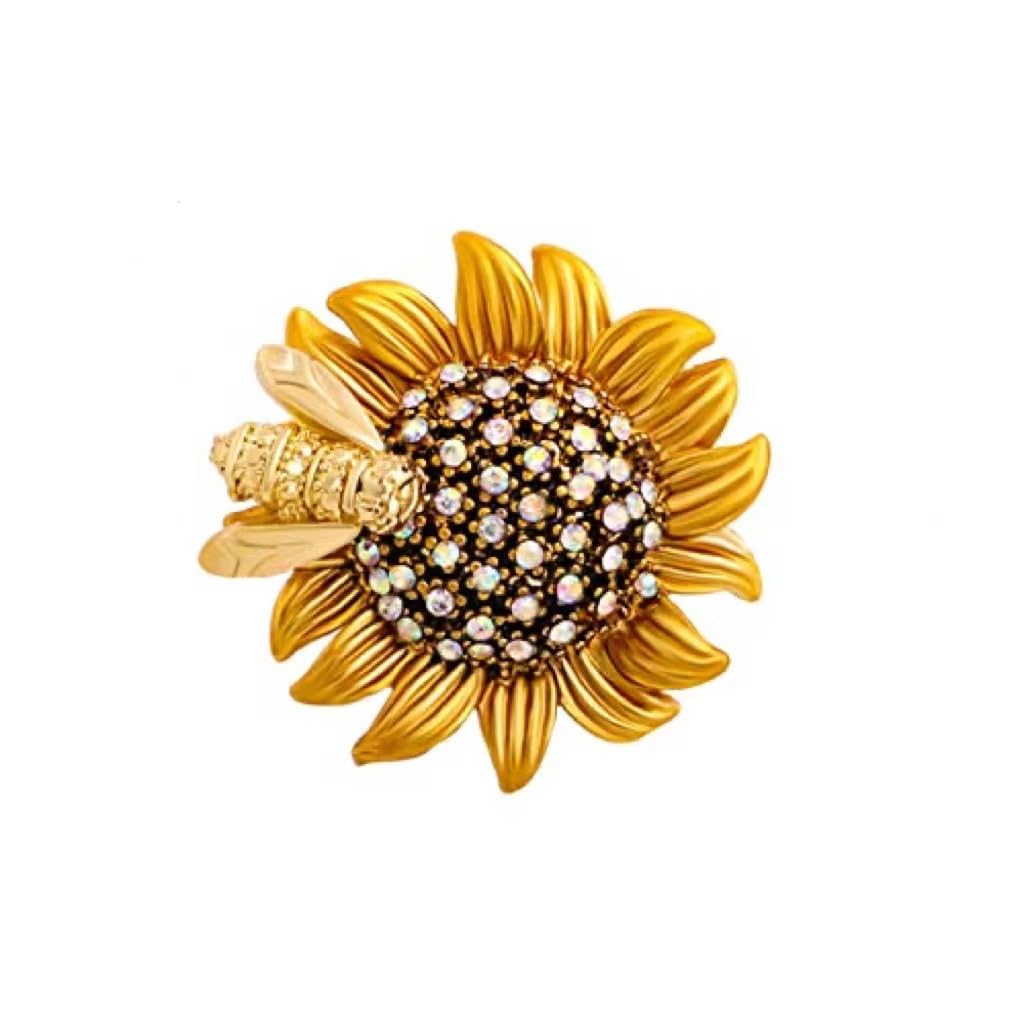 Sunflower Bee Brooch Pin Vintage Gold Yellow Elegant Rhinestone Pin Ladies Multipurpose Brooch Necklace Brooch Coat Hat Sweater Accessories