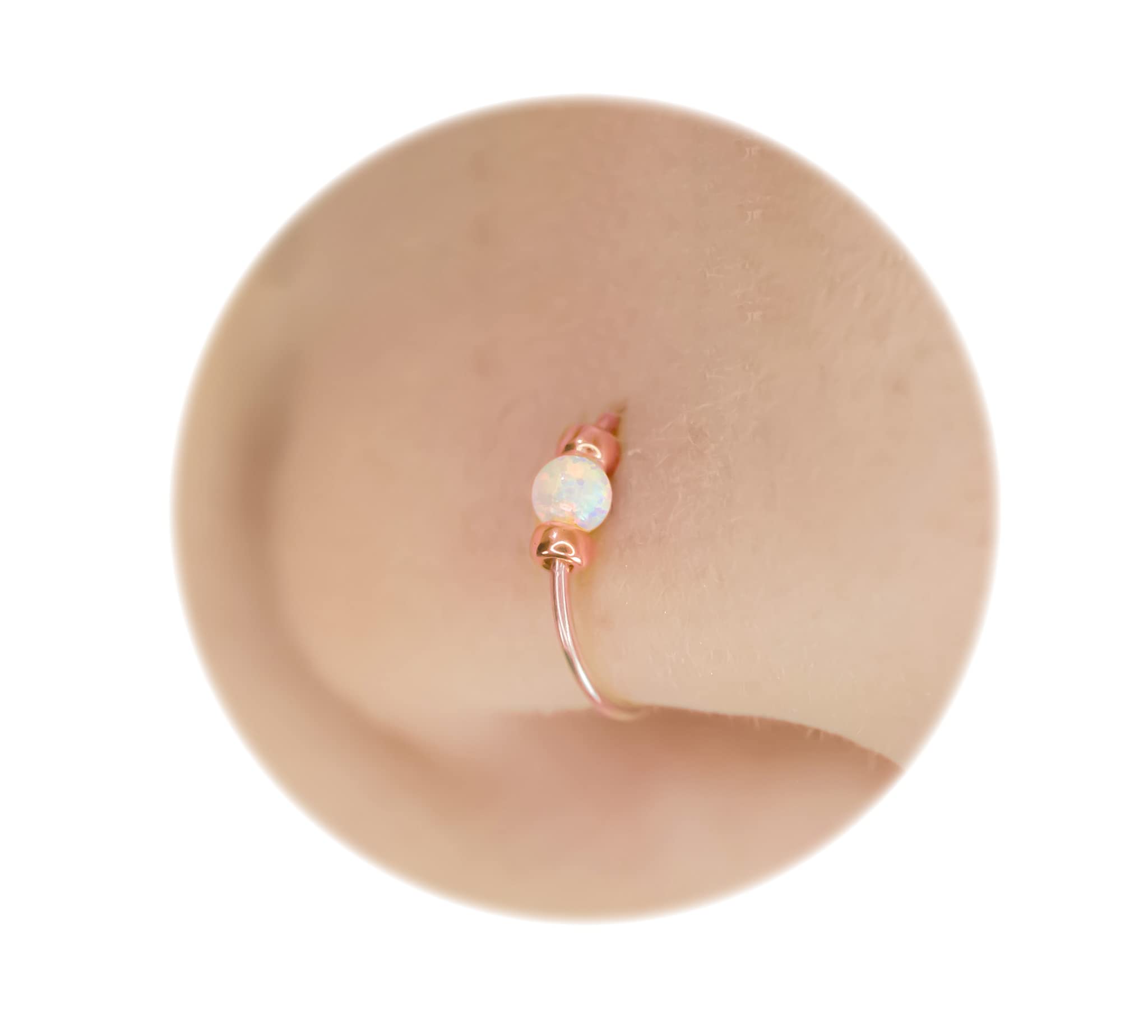 LAOPAZ White Opal Nose Ring 14k Rose Gold Piercing Hoop - 24 Gauge Nose Jewelry For Women Men - Handmade Nose Rings…