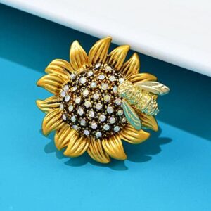 Sunflower Bee Brooch Pin Vintage Gold Yellow Elegant Rhinestone Pin Ladies Multipurpose Brooch Necklace Brooch Coat Hat Sweater Accessories