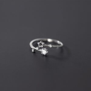 925 Sterling Silver Star Open Ring, Women'S Wedding Birthday Party Jewelry Silver