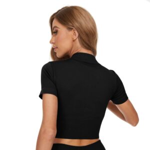 Crop Tops for Women-Short Sleeve Workout Tops Zipper Ribbed V Neck Shirts for Running,Tennis,Yoga,Golf