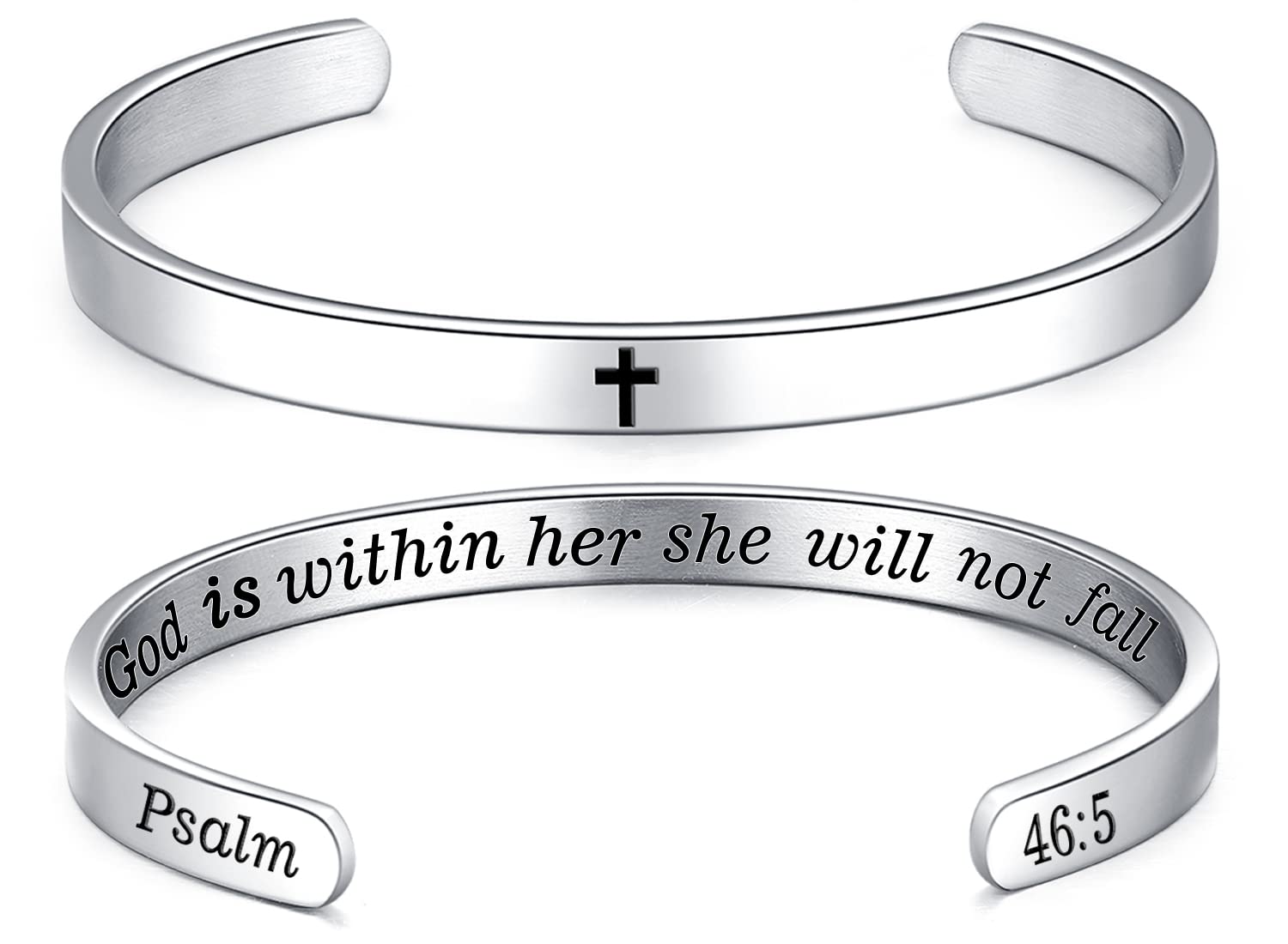 MUERDOU Inspirational Cuff Bracelet Bangle for Women Christian Bible Verse Bracelet Prayer Faith Religious Stainless Steel Bangle Gifts for Her 465