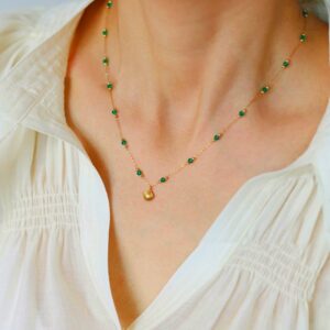 JXGXB Golden Small Shell Necklace, Vintage Hawaii Beach Green Beads 18k Titanium Steel Gold Plated Jewelry