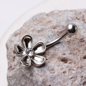 Dynamique 316L Surgical Steel Daisy Flower Belly Button Ring (Sold Per Piece)