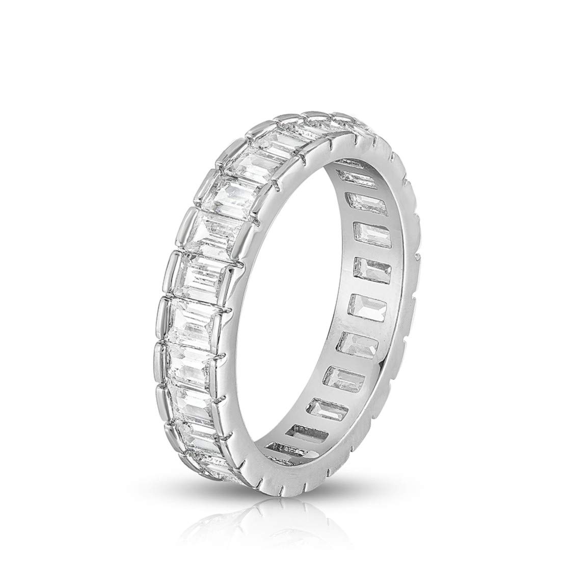 ARGENTO REALE Womens White Gold Plated Cut Eternity Band Ring, CZ Eternity Band,CZ RING,Cubic Zirconia ring,Stackable Ring Eternity Bands for Women (10)