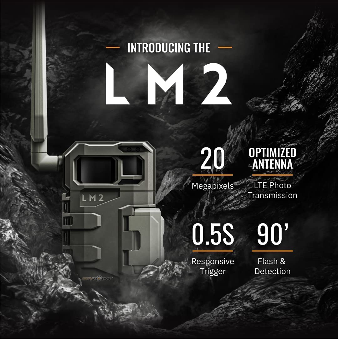 SPYPOINT LM2 Twin Pack Cellular Trail Camera - 20MP Photos, Infrared Game Night Vision Photos, 90' Flash Trail Camera & Detection Range + SD Cards (LM2-VZN)