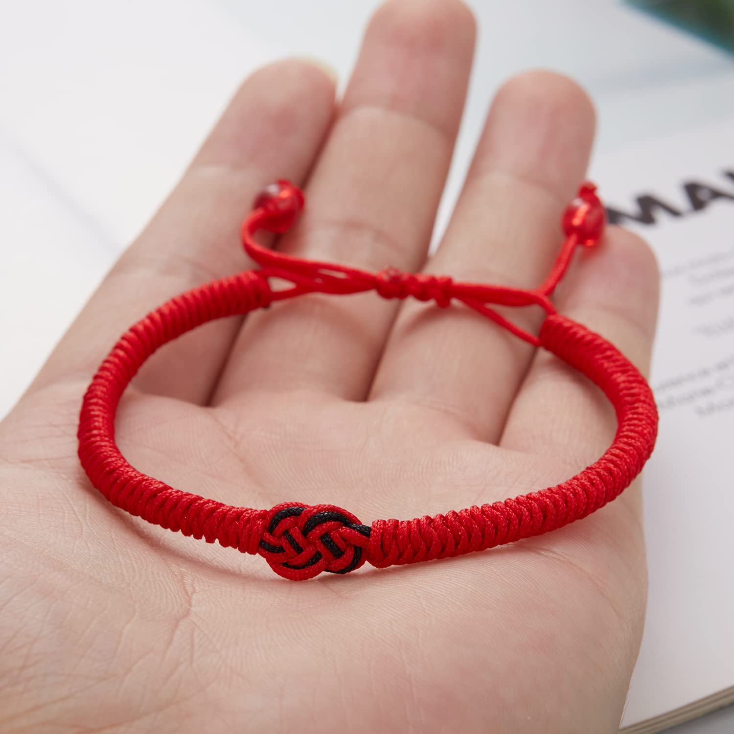 RINHOO Red String Bracelets Protection Adjustable Good Luck Vajra Knot Bracelet for Couples Friends Family Women Men (Vajra Knot-Red+Red, Adjustable)