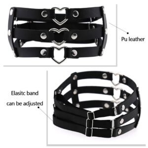 BODIY Women Punk Belt for Leg Straps Black Gothic Heart Thigh Belts Accessory for Halloween Rave Body Chain