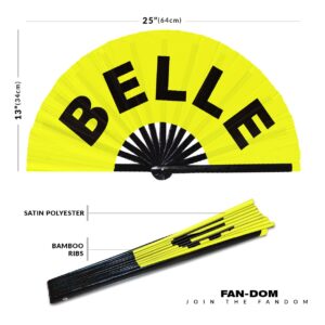 Belle Hand Fan Foldable Bamboo Circuit Hand Fan Funny Gag French Words Slang Expressions Statement Gifts Festival Accessories Rave Handheld Circuit Event Fan Clack Fans (Yellow)