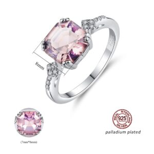 Gdirection 925 Sterling Silver Simulated Morganite Ring for Women, CZ Cubic Zirconia Square Asscher Cut Nano Pink Gemstone S925 Palladium Plated Eternity Engagement Band with Gift Box (8)