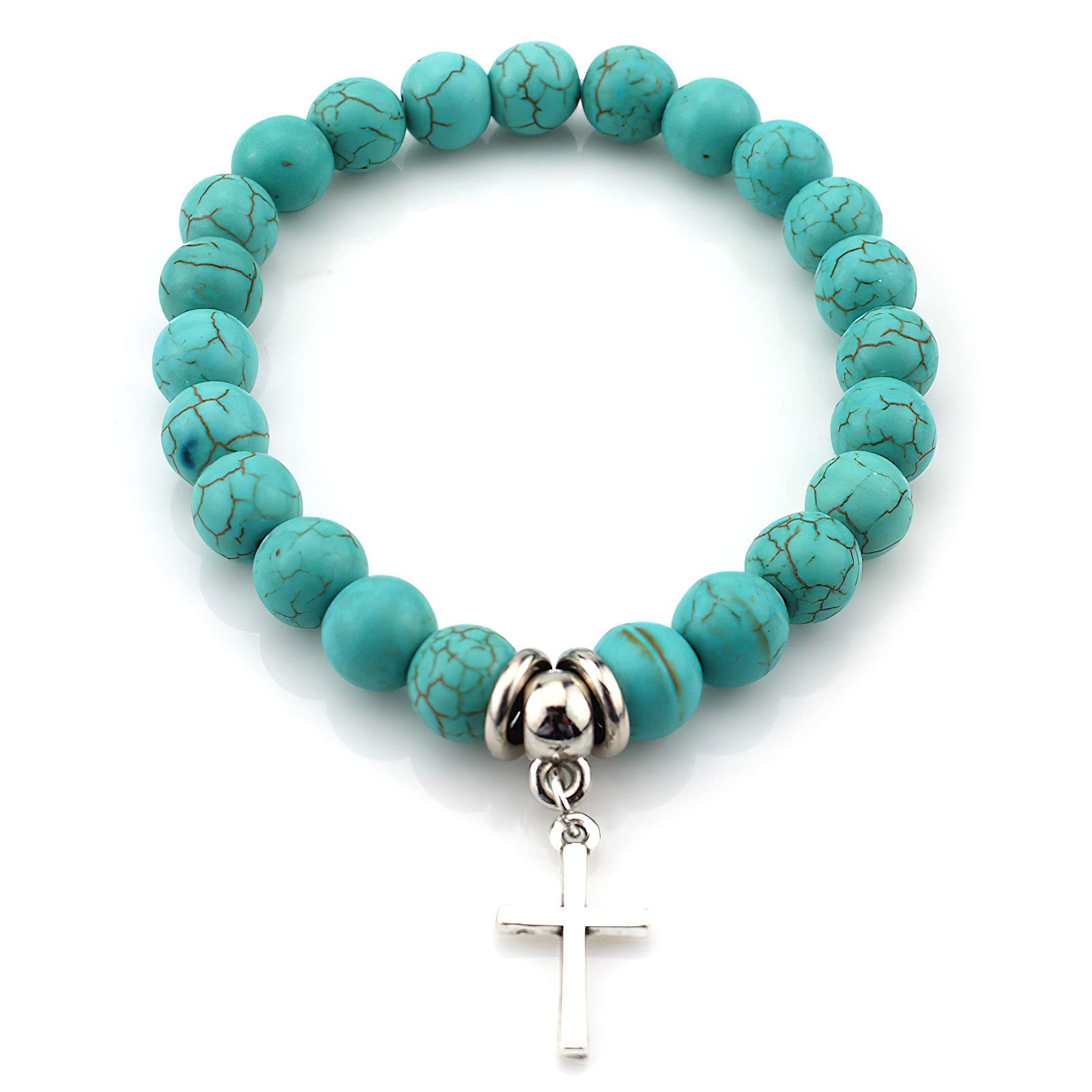 ZIVEMOT Boho Turquoise Beaded Elastic Bracelet Cross Faith Blessing Bracelet