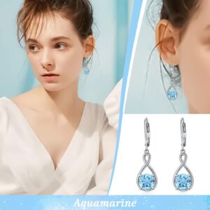 Created Aquamarine Dangle Drop Earrings 925 Sterling Silver March Birthstone Earrings Birthday Earrings Jewelry Gifts for Women