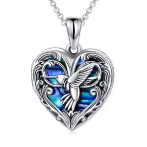 SOULMEET Abalone Hummingbird Locket Necklace That Holds 1 Picture Photo Bird Locket Pendant Sterling Silver Custom Jewelry for Daughter (Locket only)