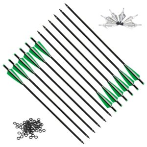 toparchery 12pcs crossbow arrows crossbow bolts 20 inch and 100pcs 1/4 inch o-rings bundle