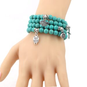 ZIVEMOT Boho Turquoise Beaded Elastic Bracelet Cross Faith Blessing Bracelet