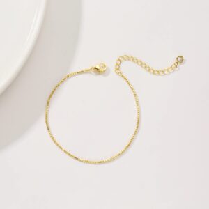 Tasiso Gold Bracelets for Women 14K Gold Box Chain Link Bracelet Simple Dainty Layering Gold Chain Bracelet Everyday Stackable Handmade Jewelry Gifts