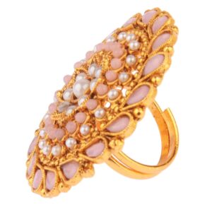 Efulgenz Indian Jewelry Antique Square Faux Pearl Crystal Kundan Bollywood Adjustable Big Finger Ring for Women (Multipack 1)