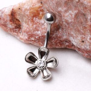 Dynamique 316L Surgical Steel Daisy Flower Belly Button Ring (Sold Per Piece)