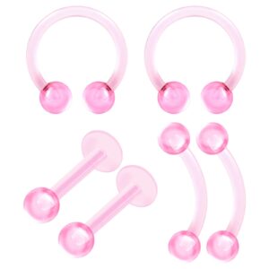 banavega 6pcs bioplastic pink curved piercing acrylic 16 gauge 5/16 8mm ball helix septum earrings cartilage jewelry 8322