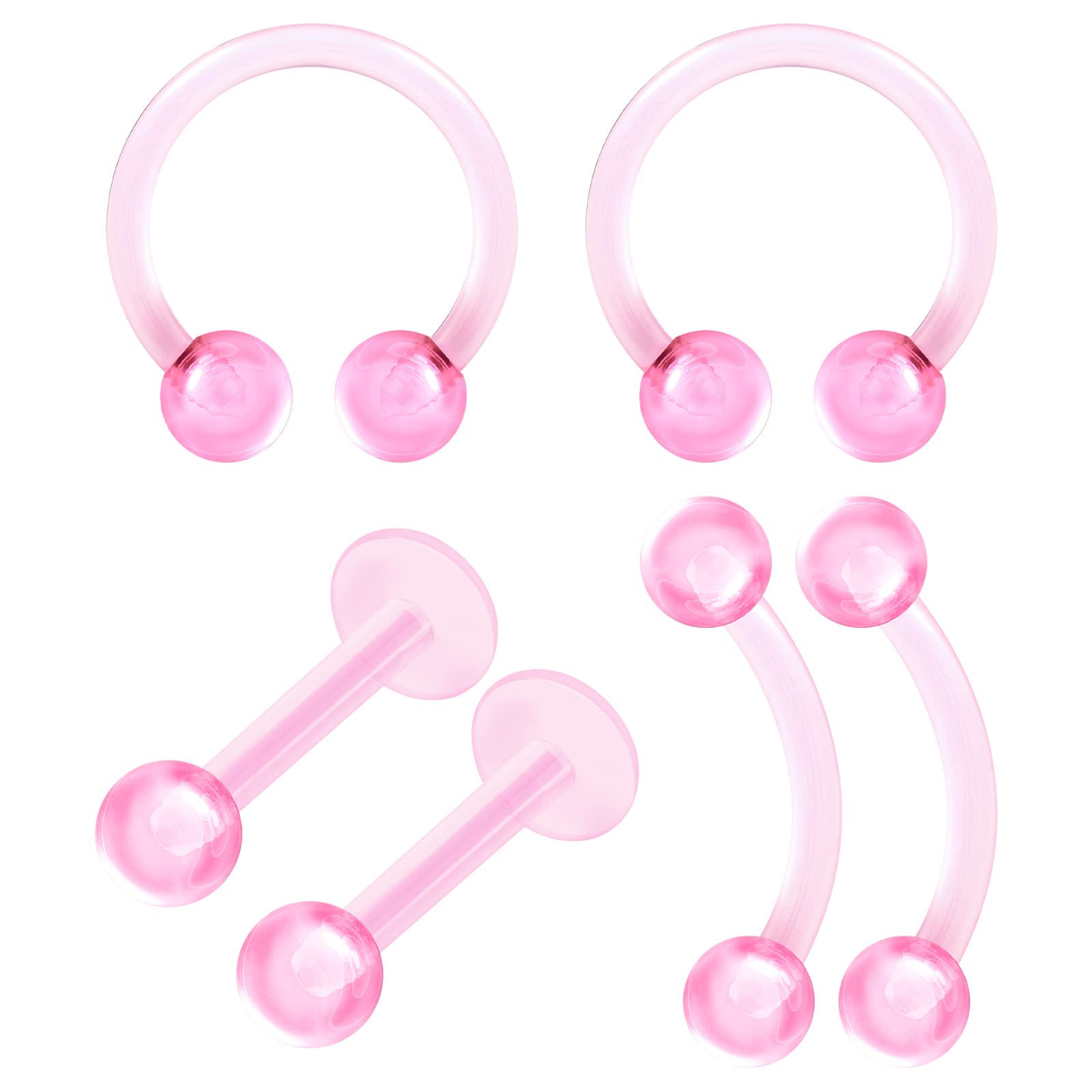 BanaVega 6PCS Bioplastic Pink Curved Piercing Acrylic 16 Gauge 5/16 8mm Ball Helix Septum Earrings Cartilage Jewelry 8322