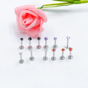 FLOGWE 16G Lip Ring Studs Heart Star CZ Forward Helix Earring Studs Piercing Cartilage Tragus Earring Studs Stainless Steel Medusa Labret Monroe Lip Rings Body-Piercing Studs for Women Men