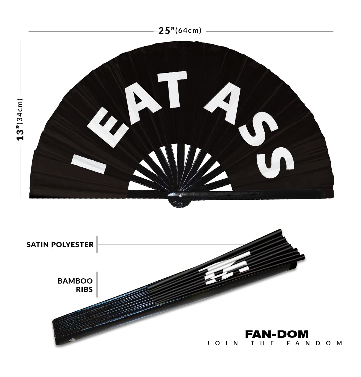 I Eat Ass hand fan foldable bamboo circuit hand fan funny pride lgbt gag words slang expressions statement gifts Festival accessories Rave handheld Circuit event Clack fans (Black)