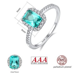 Gdirection 925 Sterling Silver Cubic Zirconia Halo Simulated Emerald Ring for Women, CZ Zircon Octagon Emerald Cut Nano Green Gemstone S925 Palladium Plated Eternity Engagement Band with Gift Box (8)