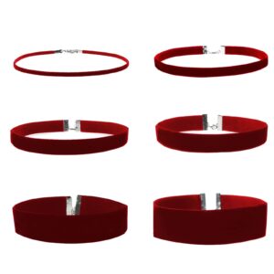 iuviwey versatile red velvet choker set - 6-piece variety pack of adjustable necklaces - classic to bold widths for every style (claret red)