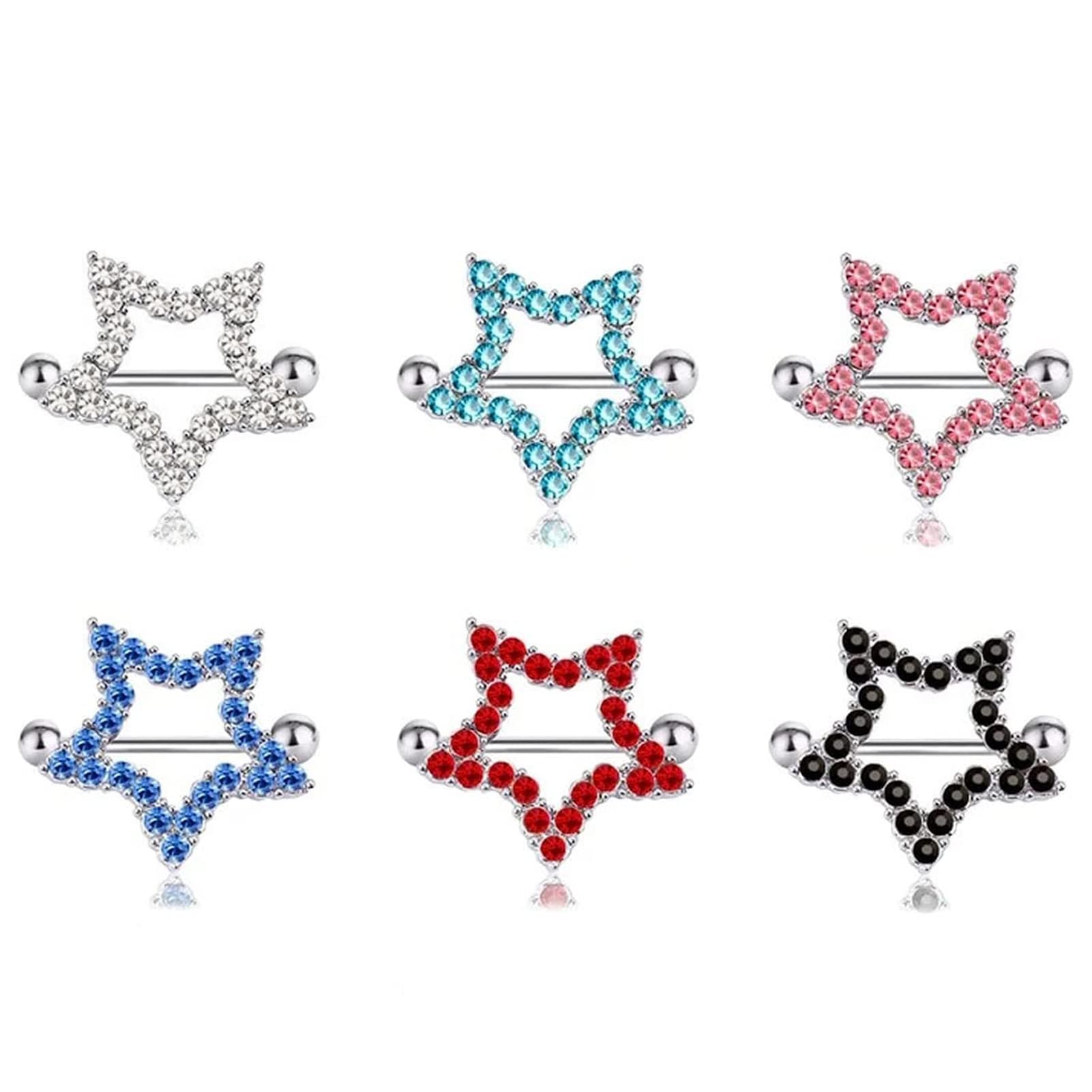 Salwosai 14G Stainless Steel Nipple Rings Glitter CZ Star Straight Barbell Bars Tongue Ring Body Piercing Jewelry