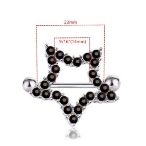 Salwosai 14G Stainless Steel Nipple Rings Glitter CZ Star Straight Barbell Bars Tongue Ring Body Piercing Jewelry