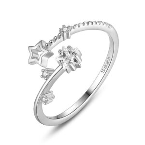 925 Sterling Silver Star Open Ring, Women'S Wedding Birthday Party Jewelry Silver