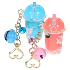 PRETYZOOM 2pcs Milk Tea Cup Pendant Bell Key Chain Acrylic Key Chain Elegant Key Chain Bag Pendant Key Ring Holder Milk Bottle Key Decoration Keychain Holder Key Accessory Bell Key Ring