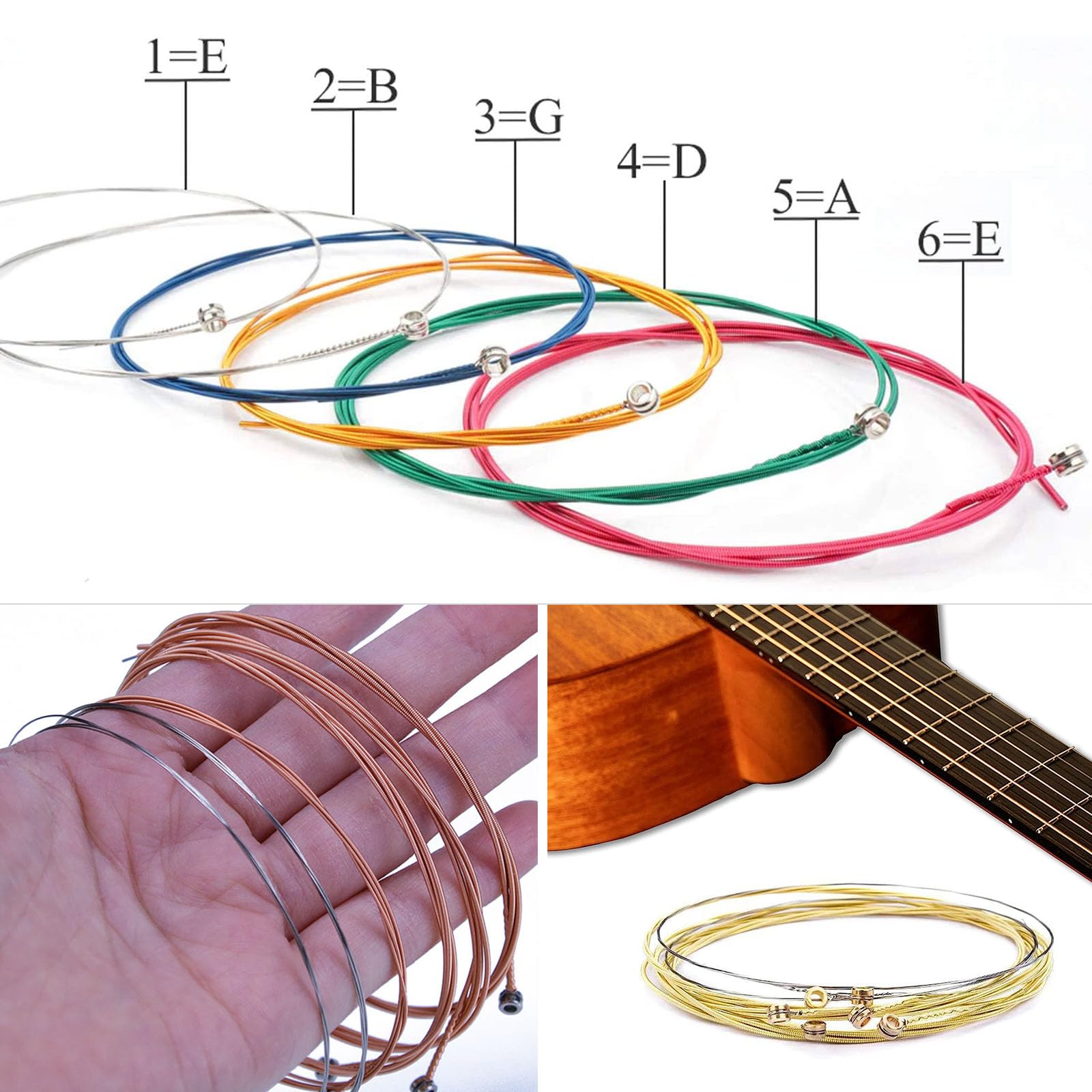 Acoustic Guitar Strings,3 Sets guitar strings acoustic 6 string set (Gold,Brass,Multicolor),with Guitar String Winder Guitar Kit,6 Pieces Celluloid Guitar Picks